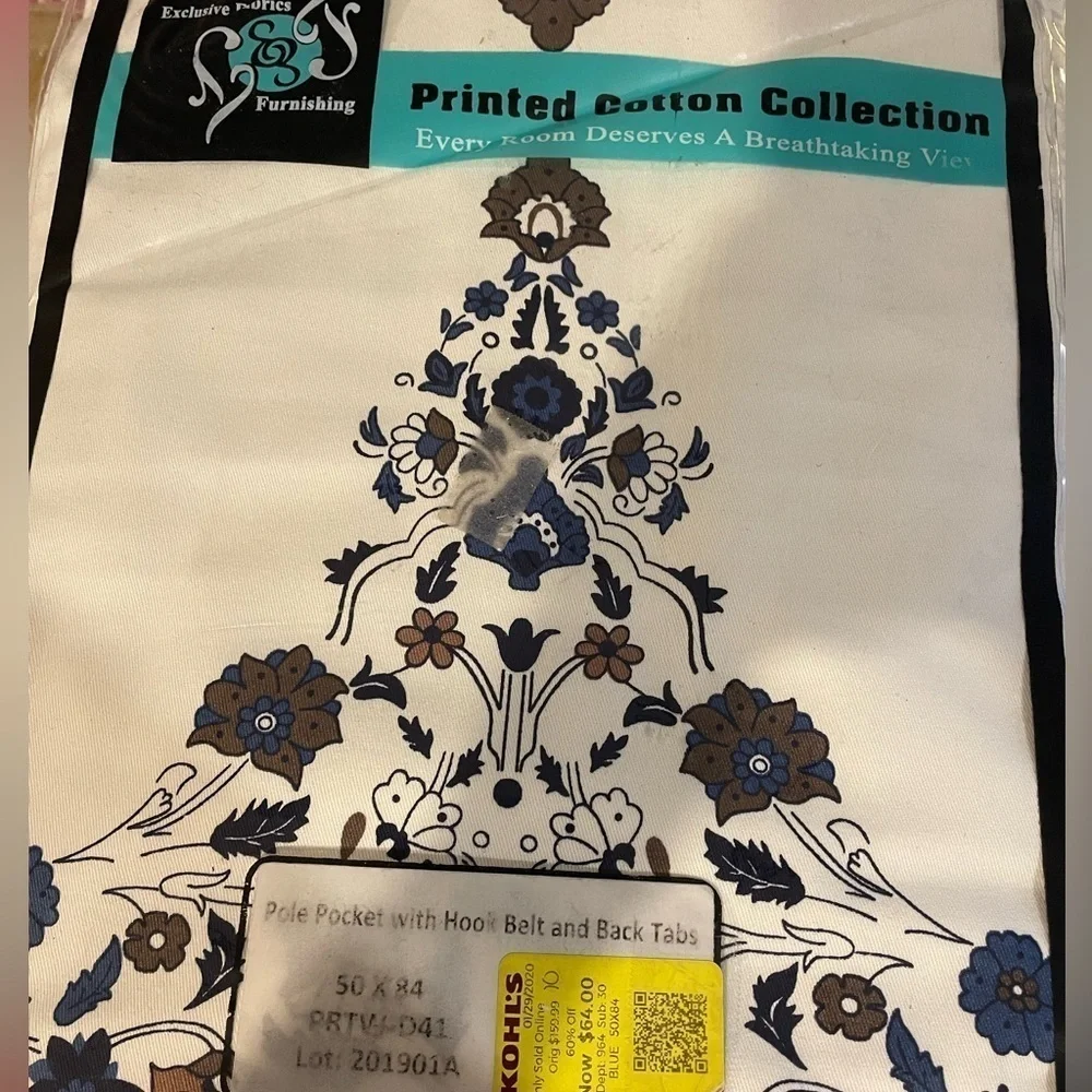 Kerala Printed Cotton Twill Single Curtain (1 Panel). New in Package